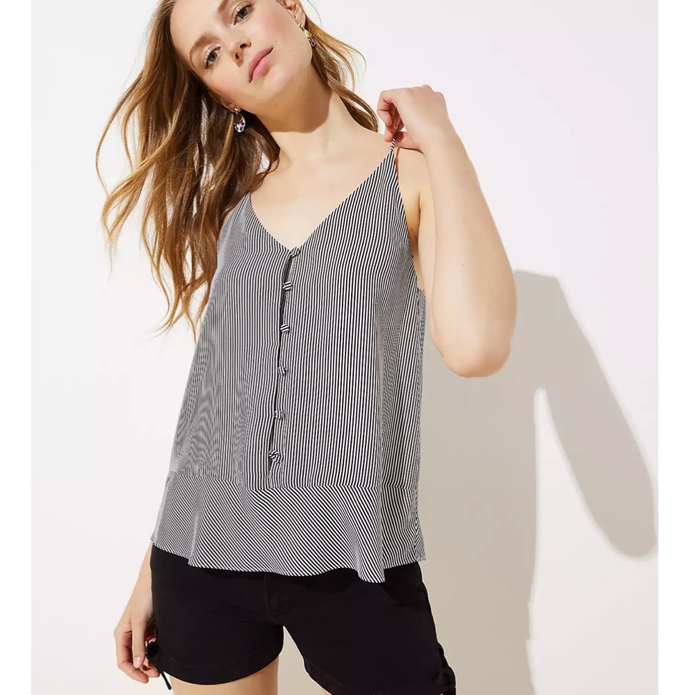 EUC Loft Striped Covered Button Peplum Strappy Cami XS